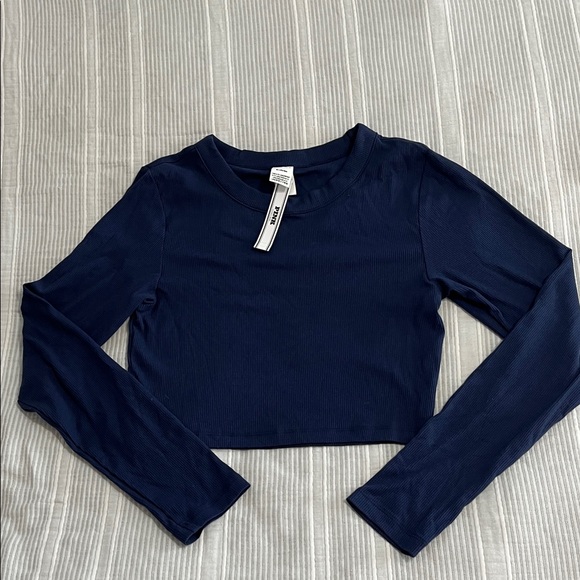 PINK Victoria's Secret Tops - PINK Victoria's Secret Navy Long Sleeve Crop Top